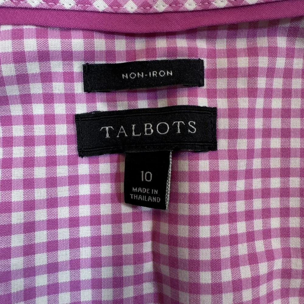 Talbots Shirt Womens 10 Pink White Gingham Sleeveless Button Up Non Iron Summer - Picture 4 of 9